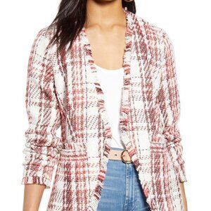 HALOGEN BNWT Open Front Plaid Tweed Jacket Small